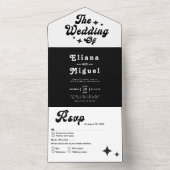 Black white Modern  retro script Wedding All In One Uitnodiging (Binnen)