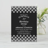 Black White Modern Surprise 21st Birthday Dinner Kaart (Staand voorkant)