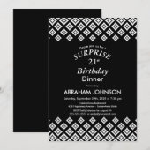 Black White Modern Surprise 21st Birthday Dinner Kaart (Voorkant / Achterkant)