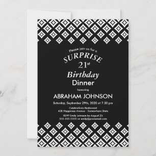 Black White Modern Surprise 21st Birthday Dinner Kaart