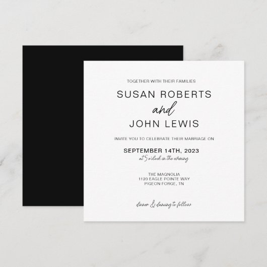 Black & White Modern Wedding Invitation  (Devant / Derrière)