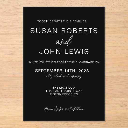 Black & White Modern Wedding Invitation Acryl Uitnodigingen (Voorkant)