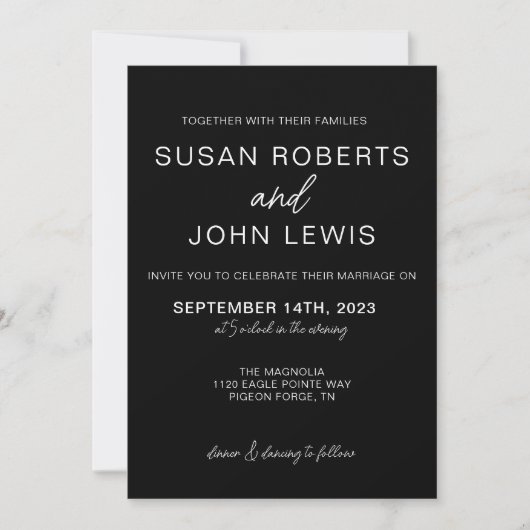 Black & White Modern Wedding Invitation  Kaart (Voorkant)