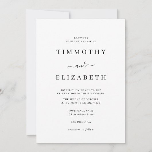 Black White Modern Wedding Invitation Kaart (Voorkant)