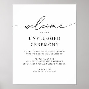 Black & White Modern Wedding Unplugged Ceremonie Poster