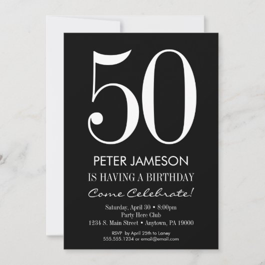 Black & White Moderne Adulte Invitations d'anniver (Devant)