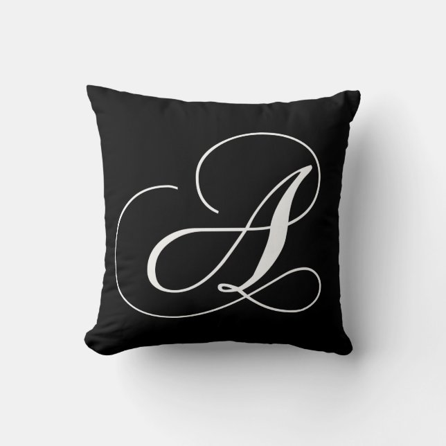 Black White Monogram A Designer Monogrammed Pillow Kussen (Voorkant)