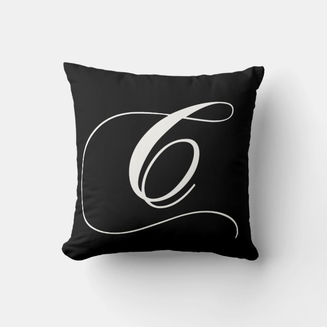 Black White Monogram C Designer Monogrammed Pillow Kussen (Voorkant)