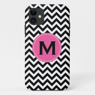 Black White Monogram Chevron Pattern iPhone 11 Hoesje