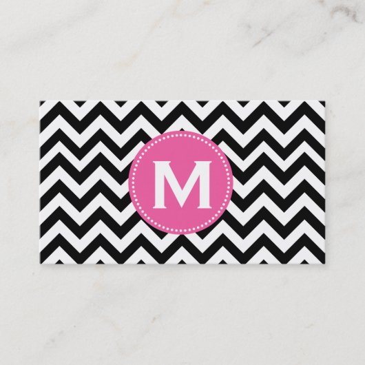 Black White Monogram Chevron Pattern Visitekaartje (Voorkant)
