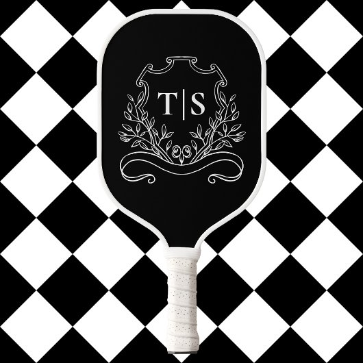 Black & White Monogram Classic Crest Pickleball Paddle