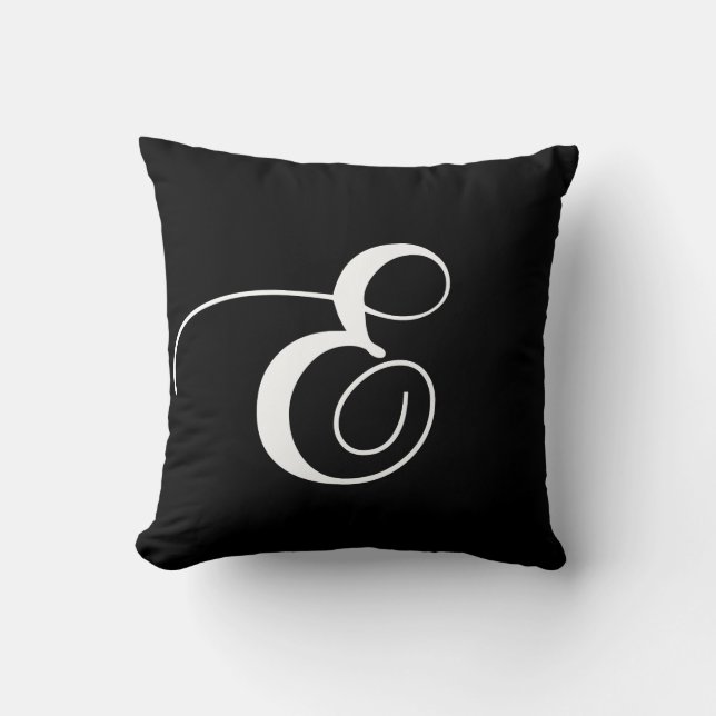 Black White Monogram E Designer Monogrammed Pillow Kussen (Voorkant)