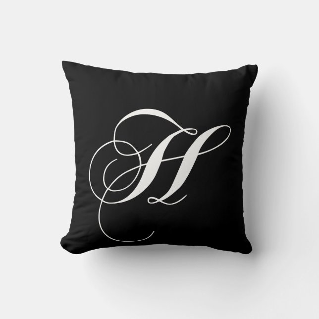 Black White Monogram H Designer Monogrammed Pillow Kussen (Voorkant)