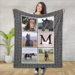 Black White Monogram Horse Foto Fleece Deken