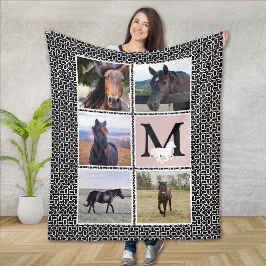 Black White Monogram Horse Foto Fleece Deken