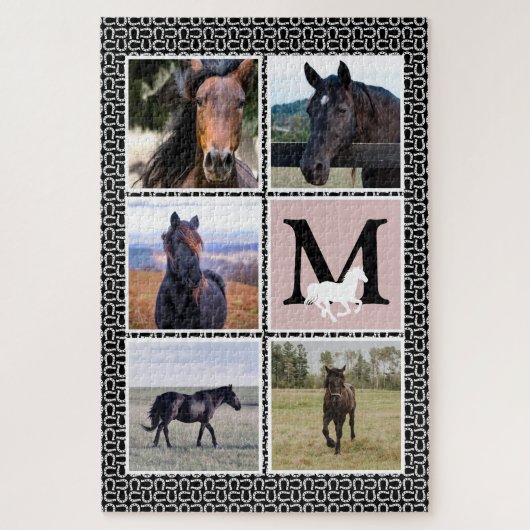 Black White Monogram Horse Foto Legpuzzel (Verticaal)