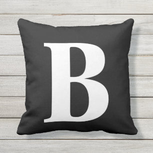 Black White Monogram Initiaal Patio Buitenkussen