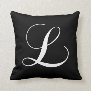 Black White Monogram L Designer Monogrammed Pillow Kussen