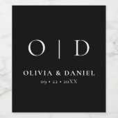 Black White Monogram Minimalist Weddenschap Wijn Etiket (Enkel label)