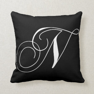 Black White Monogram N Designer Monogrammed Pillow Kussen
