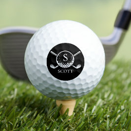 Black White Monogram Name Golf Club Classic Golfballen
