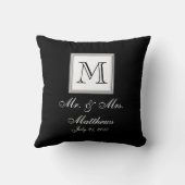 Black White Monogram Names Wedding Keepomwille Pil Kussen (Achterkant)