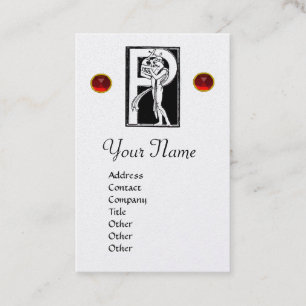 BLACK WHITE MONOGRAM P ALEPHABET LETTER, RED RUBY VISITEKAARTJE
