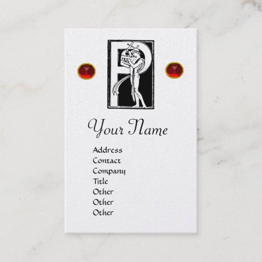 BLACK WHITE MONOGRAM P ALEPHABET LETTER, RED RUBY VISITEKAARTJE (Voorkant)