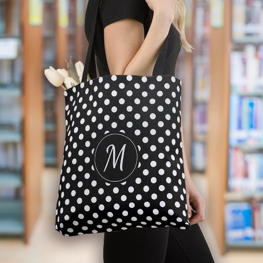 Black White Monogram Polka Dots Draagtas