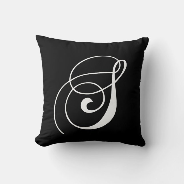 Black White Monogram S Designer Monogrammed Pillow Kussen (Voorkant)