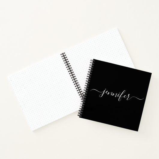 Black White Monogram Script Name Sketchbook Notitieboek (Binnen)