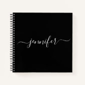 Black White Monogram Script Name Sketchbook Notitieboek (Voorkant)
