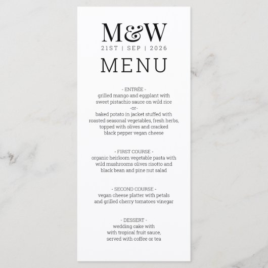 Black White Monogram Weddenschap Menu (Voorkant)