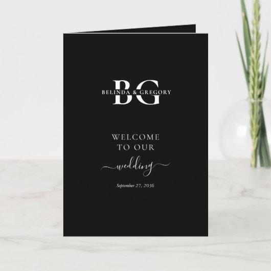 Black White Monogram Wedding Orde van Service Programma (Voorkant)