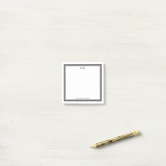 Black White Monogrammed Post-it® Notes (Op bureau)