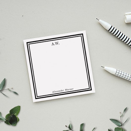 Black White Monogrammed Post-it® Notes