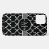 Black White Moroccan Quatrefoil Monogram Case-Mate iPhone Case (Achterkant (horizontaal))