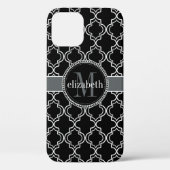 Black White Moroccan Quatrefoil Monogram Case-Mate iPhone Case (Achterkant)