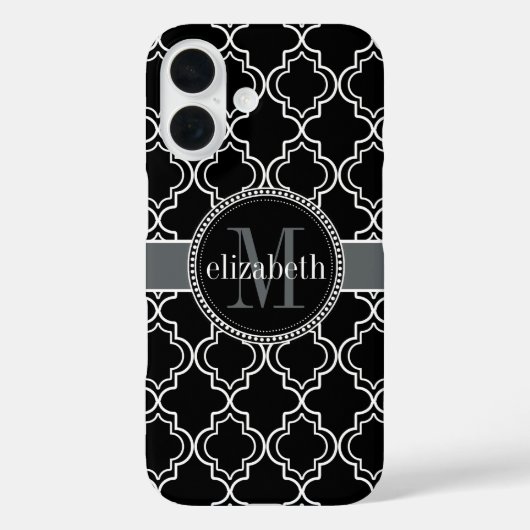 Black White Moroccan Quatrefoil Monogram Case-Mate iPhone Case (Achterkant)
