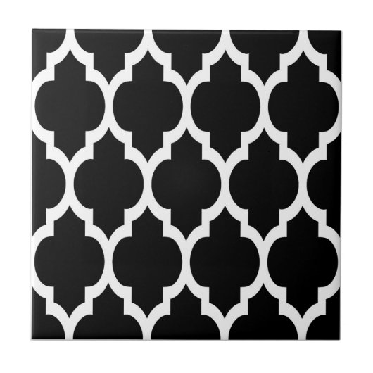 Black White Moroccan Quatrefoil Pattern #4 Tegeltje (Voorkant)