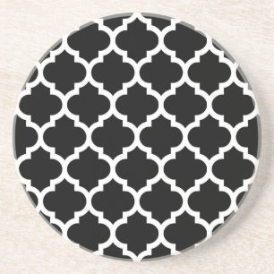 Black White Moroccan Quatrefoil Pattern #5 Zandsteen Onderzetter