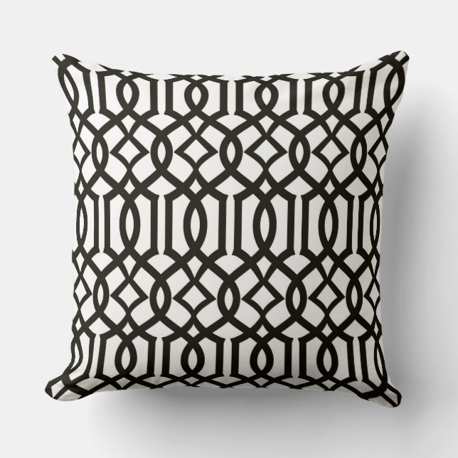 Black White Moroccan Trellis Decor Pillow Kussen (Voorkant)