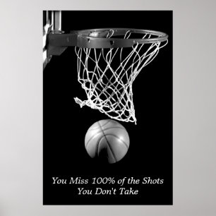 Black White Motivatie Basketball Sport Poster