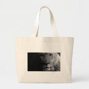Black White Motivatie Leadership Lion Portret Grote Tote Bag