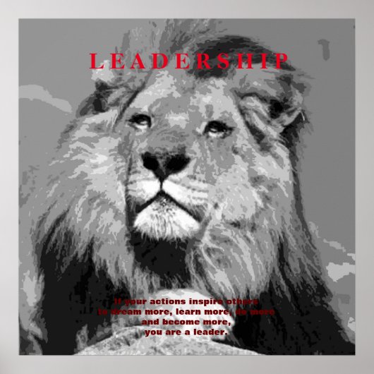 Black White Motivatie Leadership Lion Poster (Voorkant)
