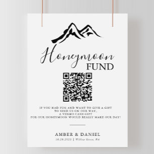 Black White Mountain Bruiloft Huwelijksreis Fonds Poster