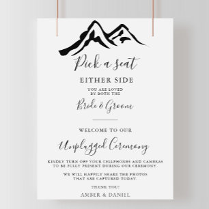 Black White Mountain Bruiloft Unplugged Ceremony Poster