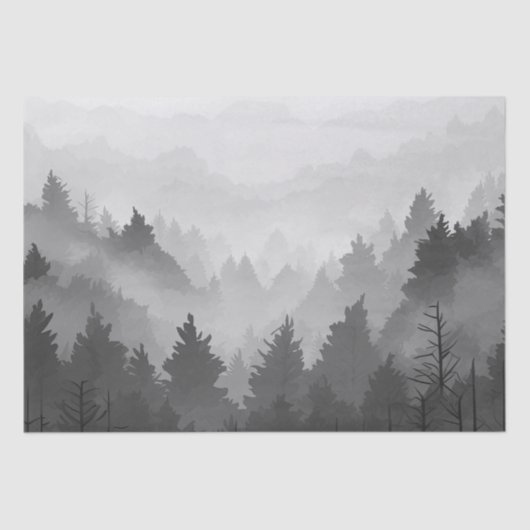Black & White Mountain Forest Landschap Minimalist Tissuepapier (Voorkant)