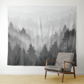 Black & White Mountain Forest Landschap Minimalist Wandkleed (In Situ (horizontaal))