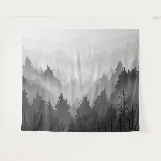 Black & White Mountain Forest Landschap Minimalist Wandkleed (Voorkant (horizontaal))